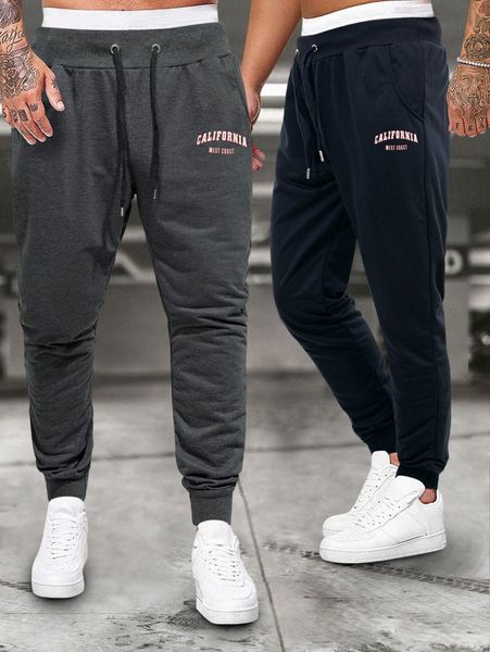 

men 2pcs letter graphic drawstring waist sweatpants o2f2#, Black