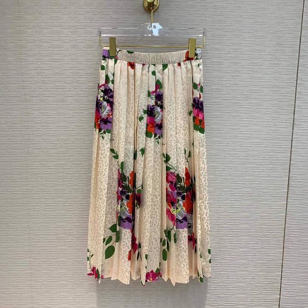 

dress fashion pleated long skirts womens runway design leopard flower print apricot vintage spring summer sweet skirt, Black;gray