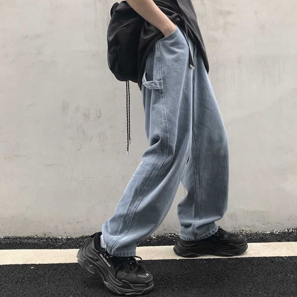 Calças de jeans Feminino Coréia Ins Harajuku Vintage Calças Straight Outono Moda Loose Cintura Alta Streetwear Mulheres Casuais Pé largo 210608