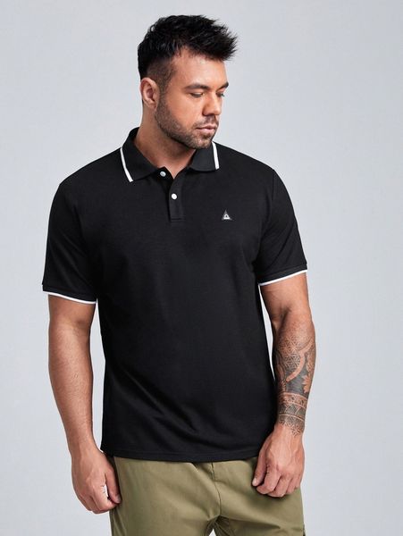 

extended sizes men patched detail contrast binding polo shirt b4be#, White;black