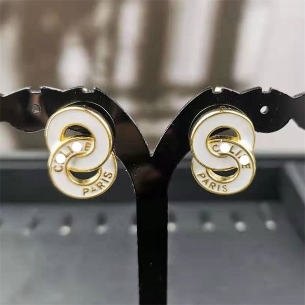 

75%off outlet new french 8-letter circle earrings, black and white glue double ring earrings, fashionable earrings, Silver