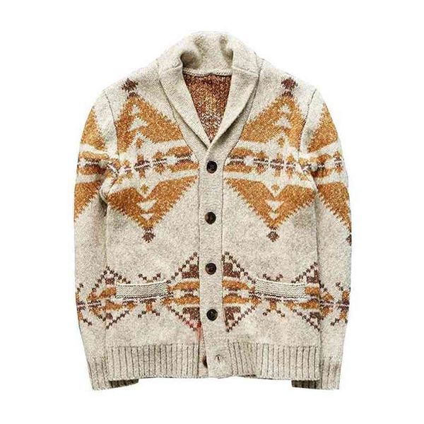 Ropa Hombre Invierno Autunno Maglione da uomo con colletto rovesciato e stampa tascabile Maglione lavorato a maglia per adolescenti Cardigan taglie forti casual Strickjacke Herren 210604