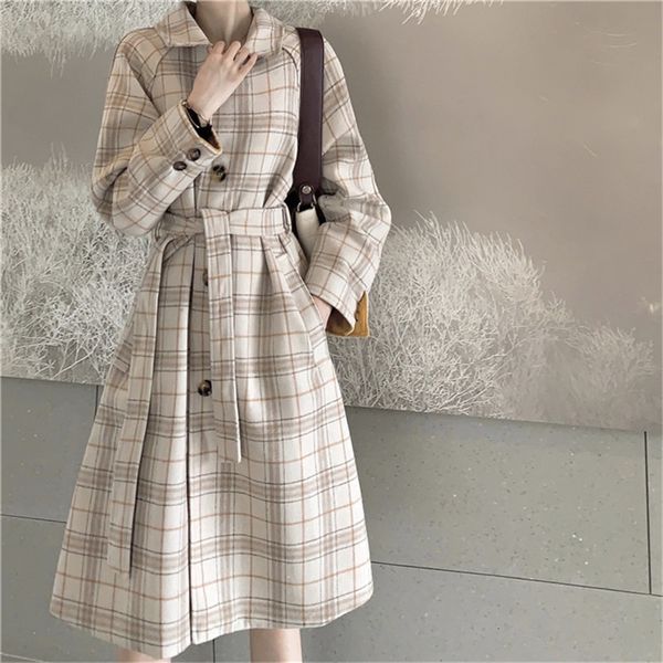 

wool chic sweet plaid sashes women gentle comfortable woolen cotton long winter warm elegant soft female lace-up coats, Black