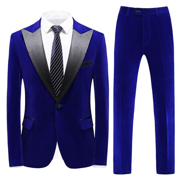 

plyesxale brand royal blue velvet suit men 2021 slim fit wedding suits for elegant two piece prom stage party male q720 men's & blazers, White;black