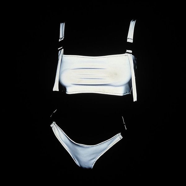 21ss reflective bikini swim suit europe and america dazzling book bag buckle swimshirts bikini split swimsuit