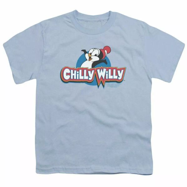 

chilly willy logo kids youth t shirt licensed classic cartoon tee light blue, White;black