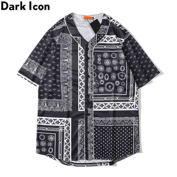 

bandana geometric baseball shirt men short sleeved outerwear men's shirts 210603, White;black
