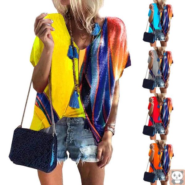 

summer women's rainbow casual large size t-shirt short sleeve women, White