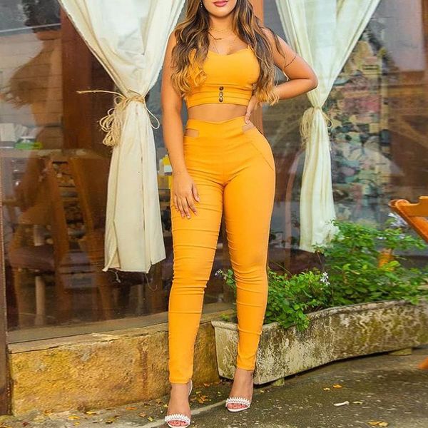 

two piece dress solid cami & cutout waist pants set summer 2021 club party outfit women, White