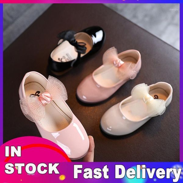 Sandálias crianças meninas patente cor sólida cor grande arco macio princesa princesa sapatos malha