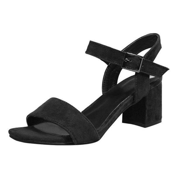 

sandals woman suede bandage square root heel buckle strap round toe leisure large size honorable summer women, Black