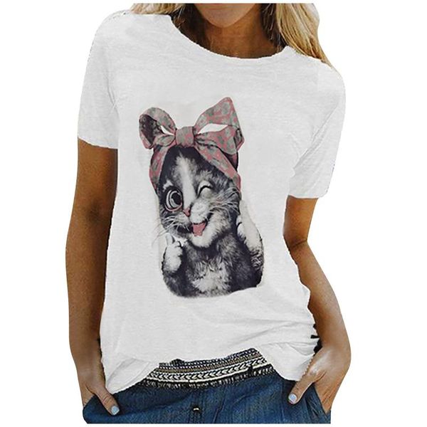 

women's casual colorful printed o-neck short sleeve blousewhite t-shirt women cat animal printed#yl10, White