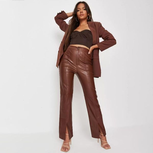 

women's pants & capris woman fashion pu leather female elastic high waist winter leggings ladies slim fleece trousers a134, Black;white