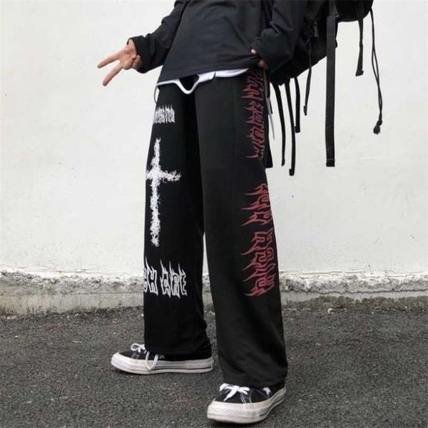 

houzhou punk wide pants women gothic harajuku graffiti anime print streetwear korean fashion loose trousers for female 211115, Black;white