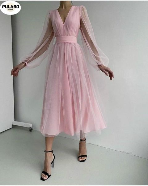 

casual dresses deep v-neck women mesh dress party 2021 summer long puff sleeve pink zipper a-line thin waist translucent young girls clothes, Black;gray