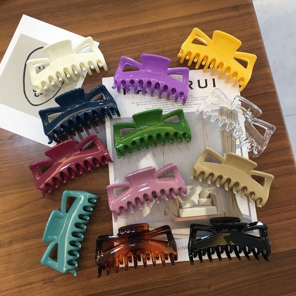 

large size hair claws colorful plastic hairpins glossy solid color transparent hair clip for girls simple style hair accessories, Slivery;golden