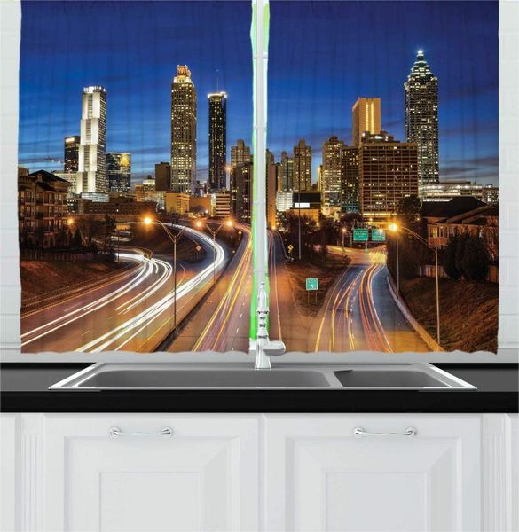 

curtain & drapes multicolor cityscape kitchen curtains vibrant image atlanta downtown at nighttime multiple lane highway skyscrapers for