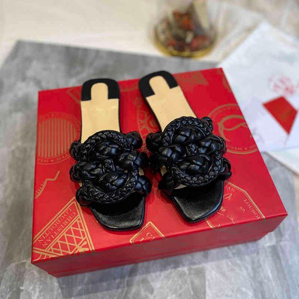 

80% off shoes new summer fashion women slippers turn over weave slides ladies mules square toe flat casual beach shoes woman sandalias 0g5e, Black