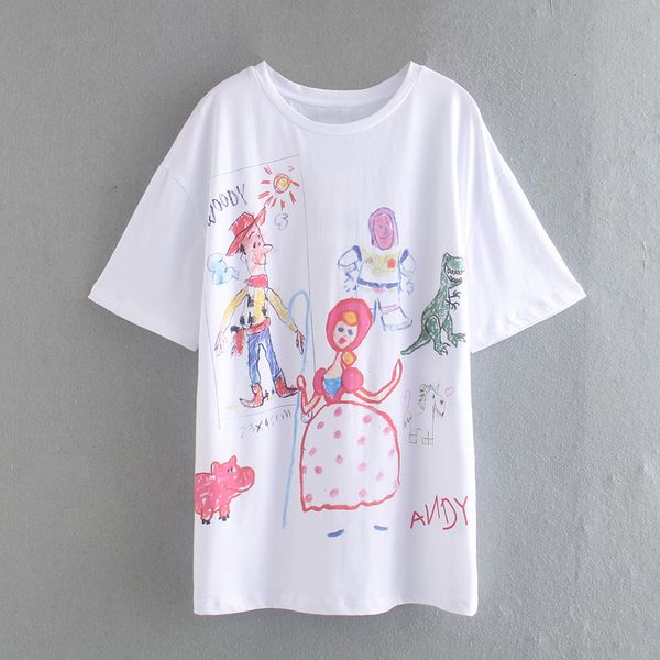 

t shirt 2021 summer women's round neck printing loose casual cotton short sleeve, White