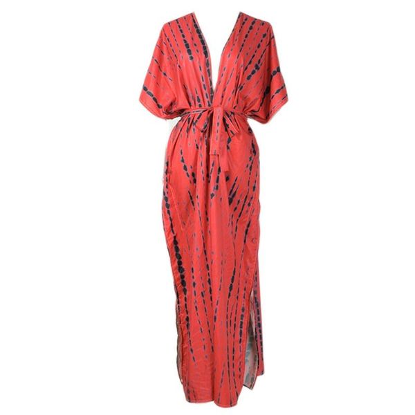 

women's swimwear m89d women 3/4 sleeve long kimono cardigan irregular tie-dye striped open front blouse shirt belted beach swimsuit cov, White;black