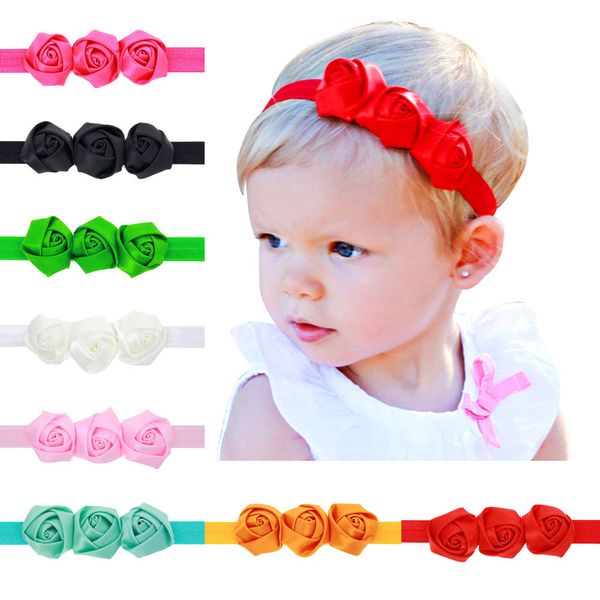 

cute handmade rose flowers elastic hairband baby girl solid color floral headband infant hair accessories party decoration, Silver