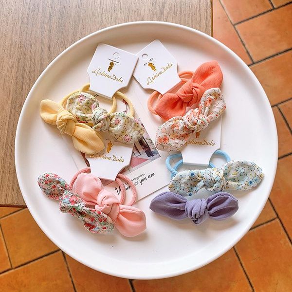 

hair accessories girls fresh floral ties fabric ear rope cute baby rubber band headdress for children fashion, Slivery;white