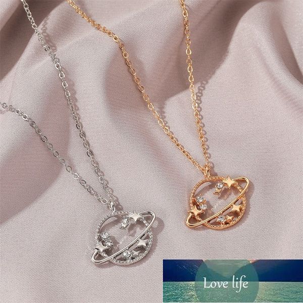 

korean fashion zircon hollow planet universe pendant necklace for women charm choker neck chain wedding jewelry girls gift new factory price, Silver
