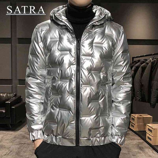 

2021 arrival new satra men white 90% duck down bright surface hooded jackets,men's winter warm parka overcoat jackets, Black