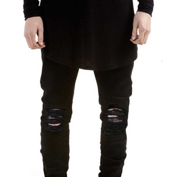 

men's jeans fashion mens straight slim fit biker pants hiphop trousers distressed skinny ripped destroyed denim aaoq, Blue