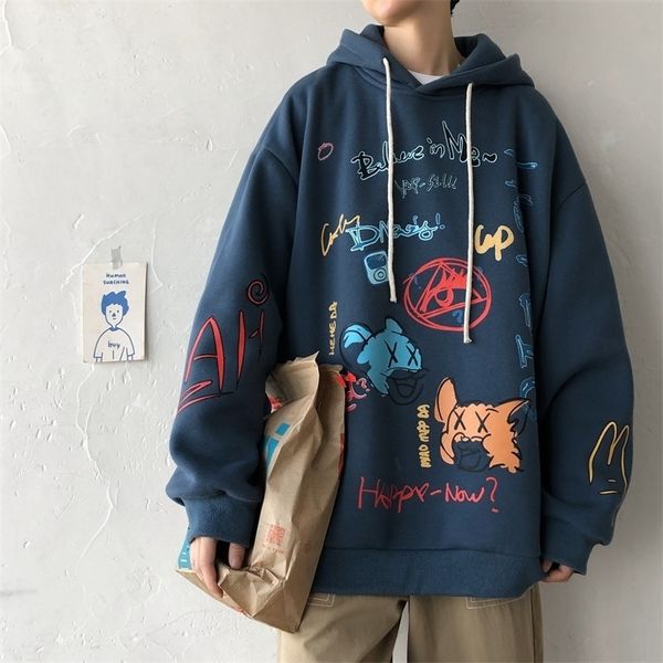 

graffiti sweater men's hooded fashion brand spring and hip hop loose trend versatile autumn coat, Black