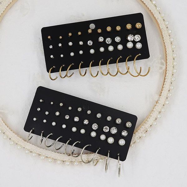 

stud 20pairs women's multi-size earring sets trendy rhinestone pearl earrings metal hoop ear jewelry gifts for ladies, Golden;silver