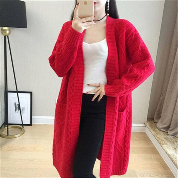 

women's knits & tees women long cardigans for autumn winter warm oversize poncho korean knit jacket sueter mujer solid 2021 coat pz262, White