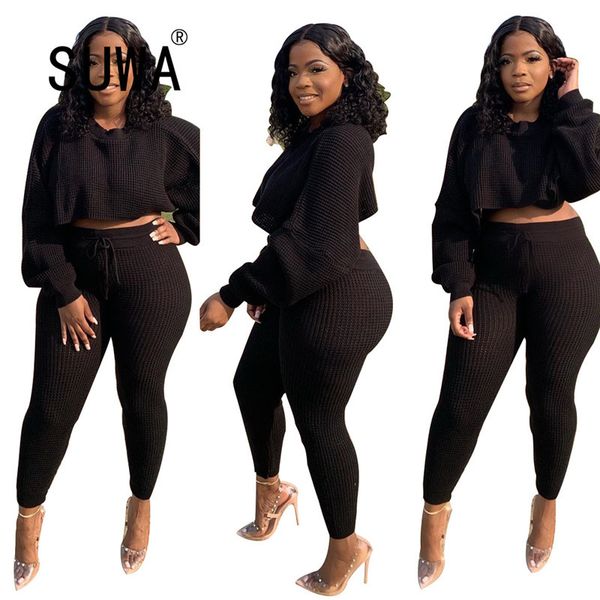 

wholesale autumn winter est solid color track suit 2 piece outfits for women puff sleeve jogger legging k-pop style 210525, White