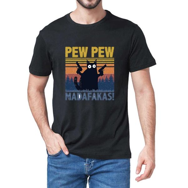 

men's t-shirts 100% cotton pew madafakas cute black cats printing fashion brand summer t-shirt casual streetwear, White;black