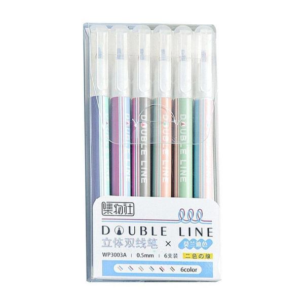 

highlighters 6pcs/set morandi color double line fluorescent marker outline pen highlighter gli c4w2, Black;red
