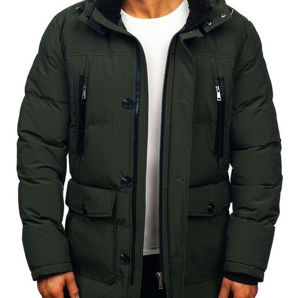 

zogaa fashionable men's zipper hooded long warm cotton jacket 211008, Black