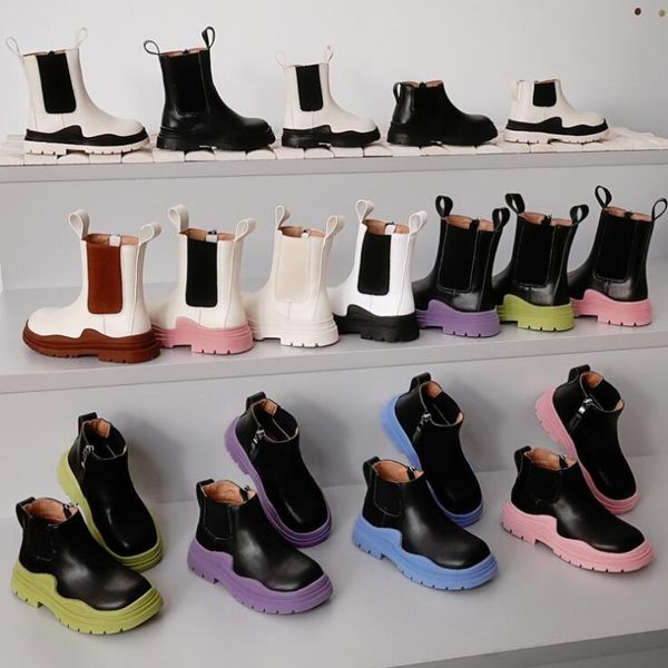 

boots 2021 kids leather autumn winter good quality fashion girls shoes 21-37, Black;grey