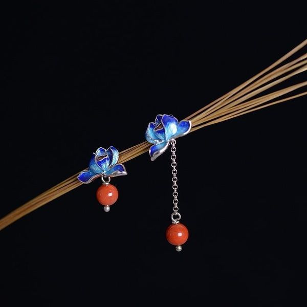 

dangle & chandelier silver enamel inlaid with porcelain agate earrings chinese elegant charm minority design women's brand jewelry