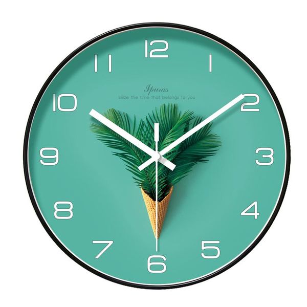 

silent clock,12 inch nordic green bouquet minimalist design fashion quartz wall clocks,home decor clocks