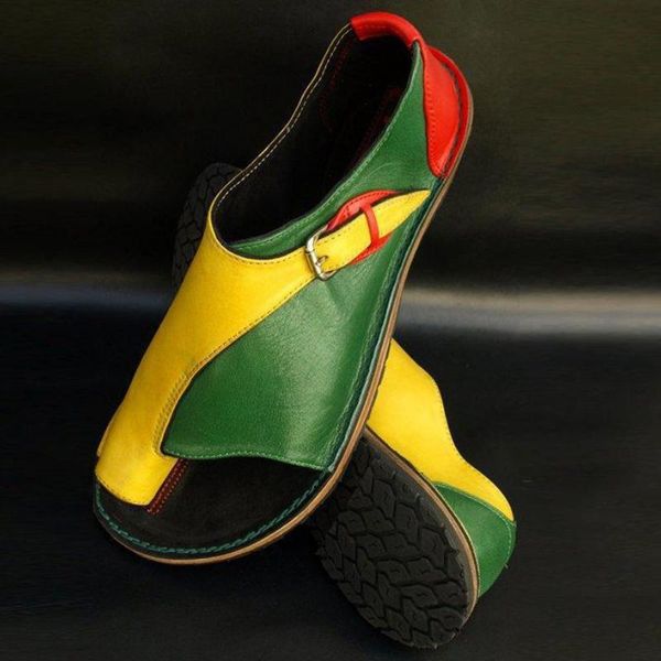 

sandals 2021 women's shoes fashion casual color matching pu simple open toe ring buckle flat heel comfortable all-match, Black