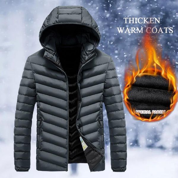 

men's down & parkas winter thicken coat casual warm jacket large size hoodies zipper with pocket solid wear env9, Black