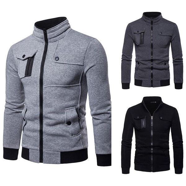 

men's jackets autumn and winter european size jacket warm casual zipper multi-pocket slim knitwear men 2021, Black;brown