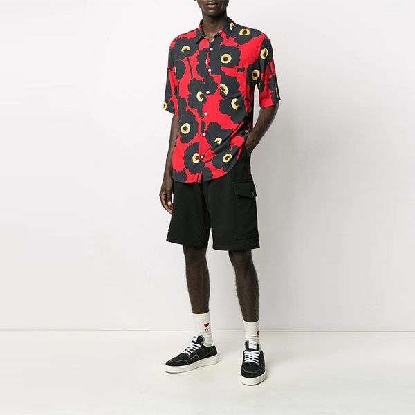 

cotton and linen safflower pattern mens long-sleeved shirt comfortable fit fashion retro style travel office entertainment, White;black