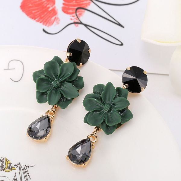 

femininity korean fashion net red long flower earrings crystal, Black