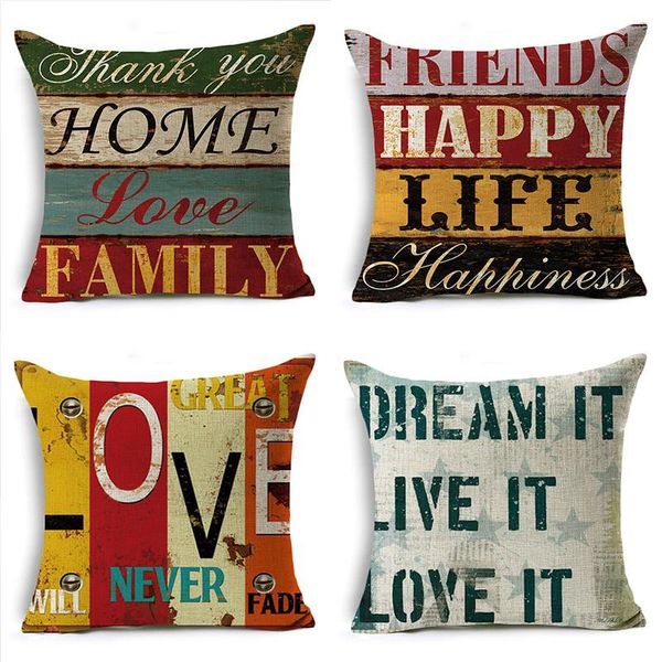 

cushion/decorative pillow vintage mediterranean hand-painted letters cushion linen throw car home decoration decorative pillowcase 45*45cm