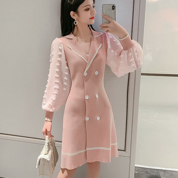 

dress autumn women portrait male korean chiffon occasional elegant slender patchwork dressed as female robe shirt, Black;gray