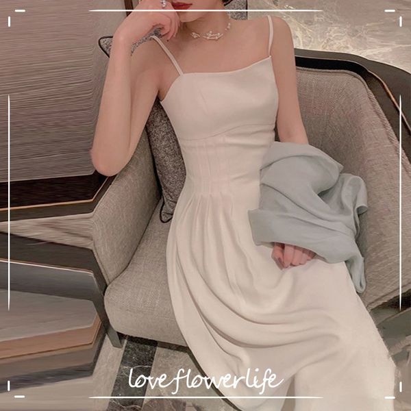 

solid elegant dress women sleeveless strap dress fairy evening party dress for females korean style office lady summer chic 210521, Black;gray