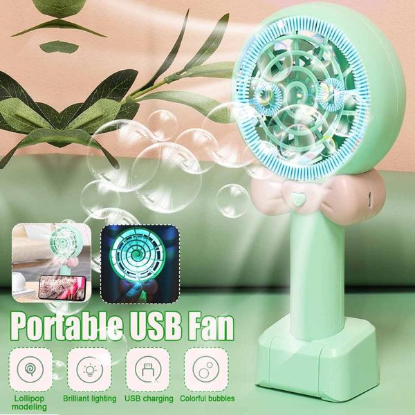 

electric fans handheld usb rechargeable fan cute portable mini bubble summer cooling air blower for outdoor travel office pocket cartoon