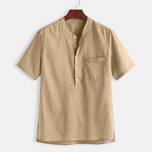 

men's cool thin shirts summer breathable solid button cotton linen male short sleeve baggy casual mens, White;black