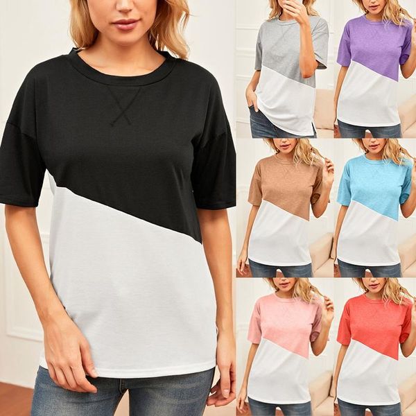 

patchwork t-shirt women short sleeve t shirt clothes female o-neck tee harajuku women's, White